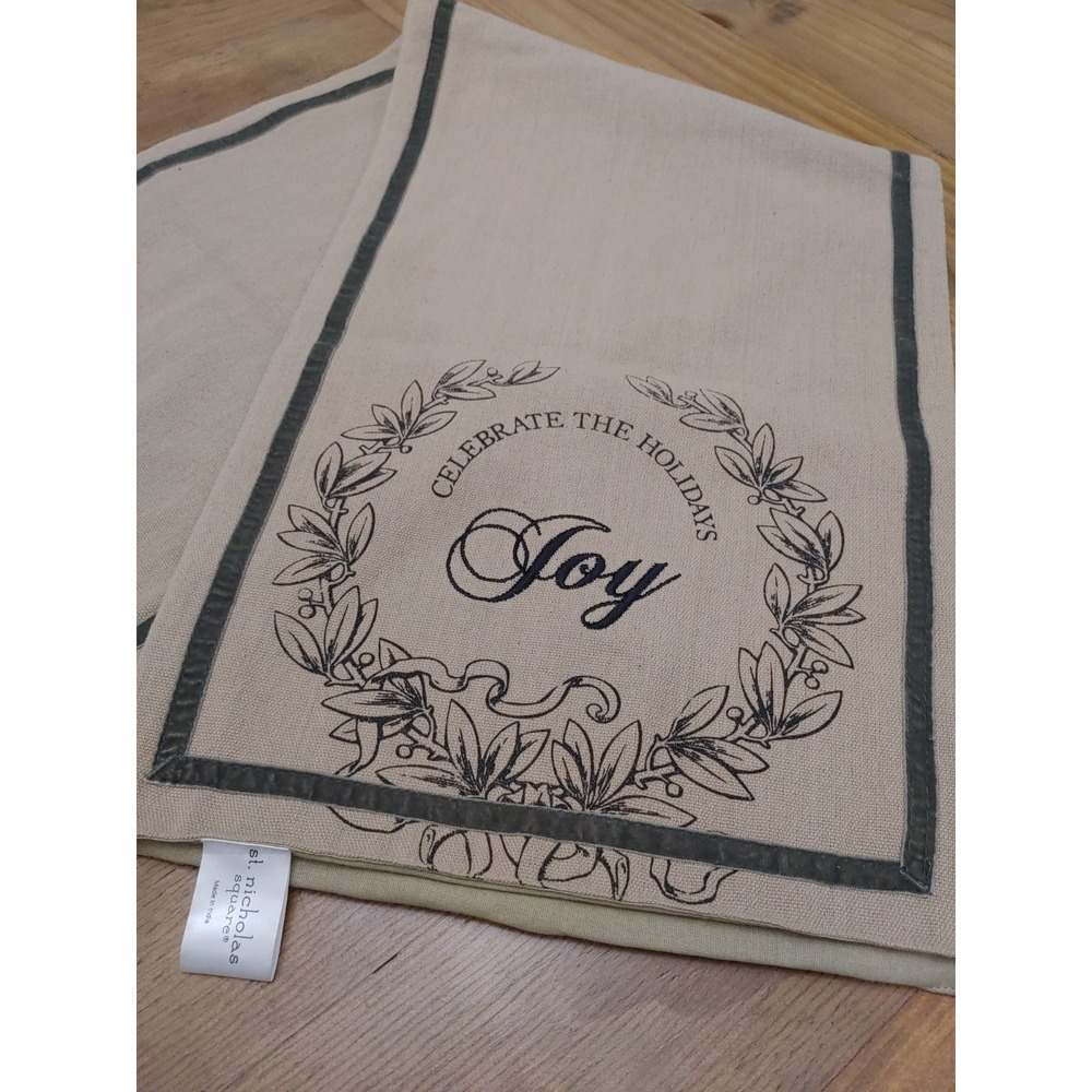 ST. NICHOLAS 70x13" HOLIDAYS JOY TABLE RUNNER Cotton Country Cottage Canvas